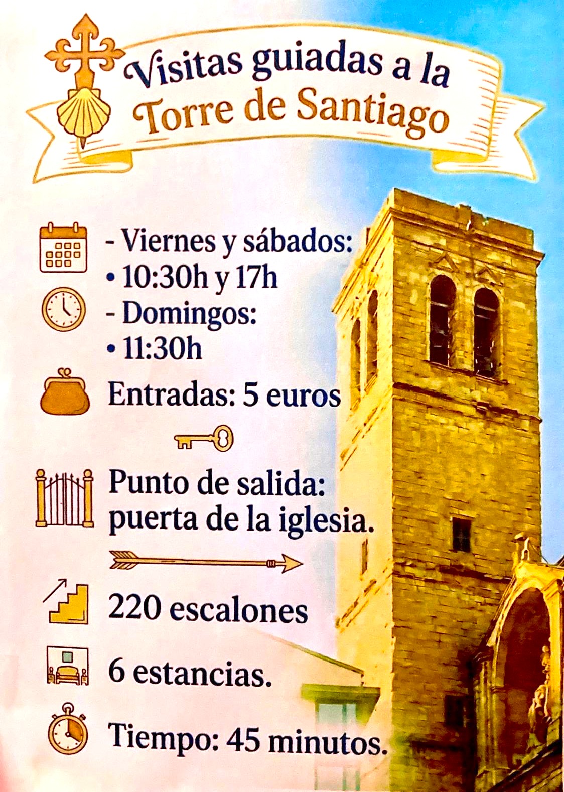 Cartel anunciador visita guiada a la Torre de la iglesia de Santiago de Logroño.