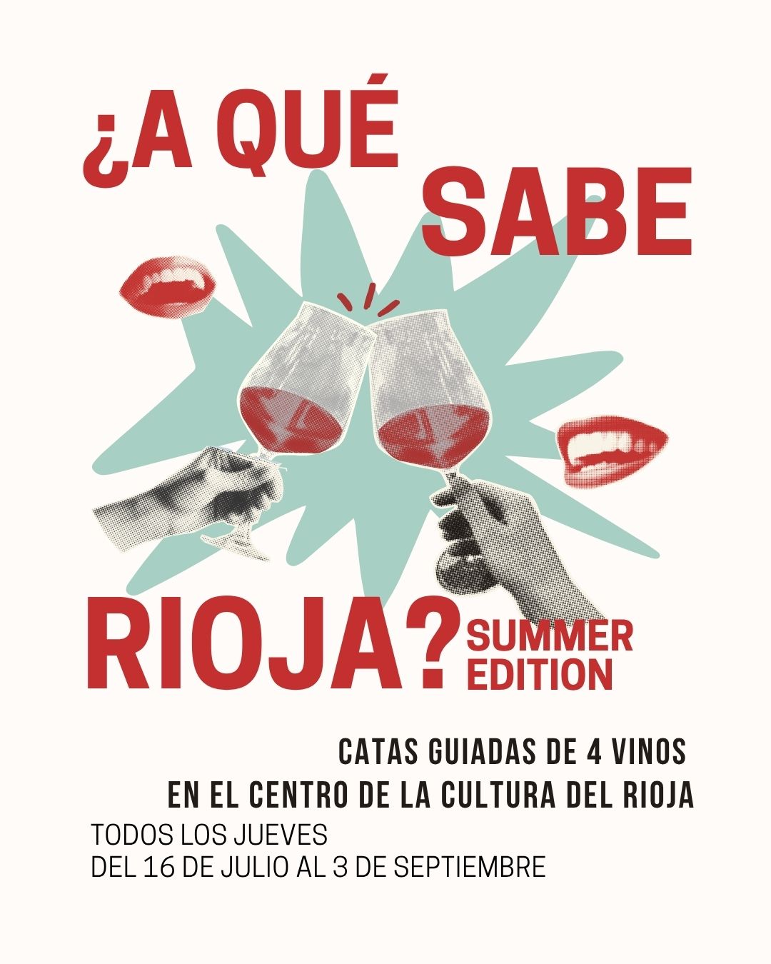 Cartel anunciador catas ¿A qué sabe Rioja? Summer Edition en el CCR del 16 de julio al 3 de septiembre de 2026