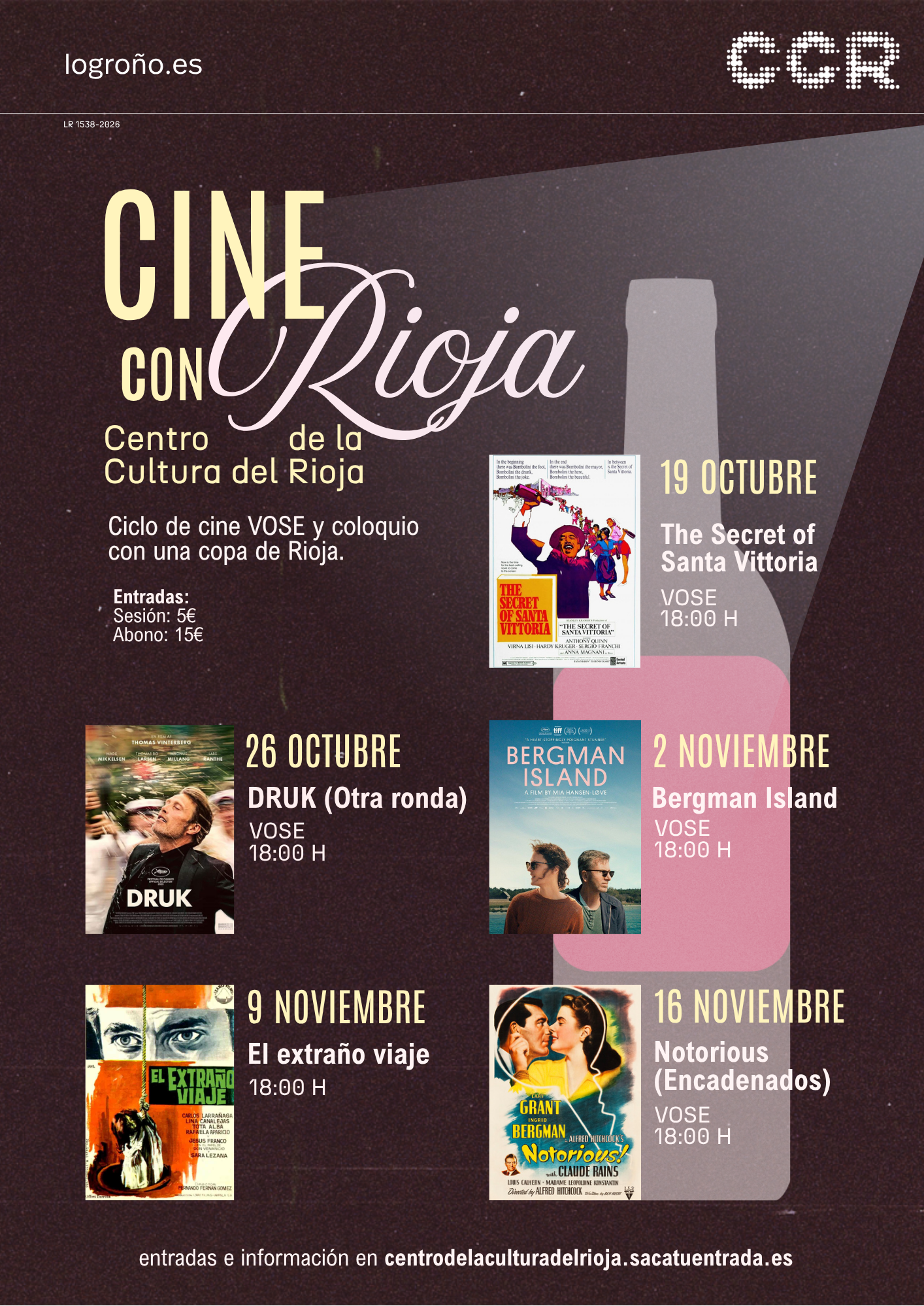 Cartel anunciador ciclo de Cine con Rioja en el CCR del 19 de octubre al 16 de noviembre de 2026
